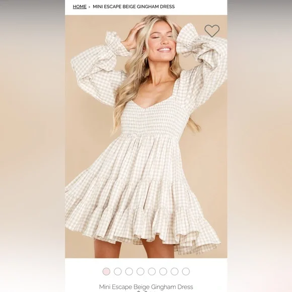MINI ESCAPE BEIGE GINGHAM DRESS - Picture 4 of 13